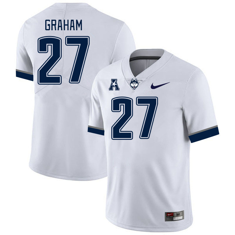 Men #27 Ian Graham Connecticut Huskies College Football Jerseys Stitched Sale-White - Click Image to Close